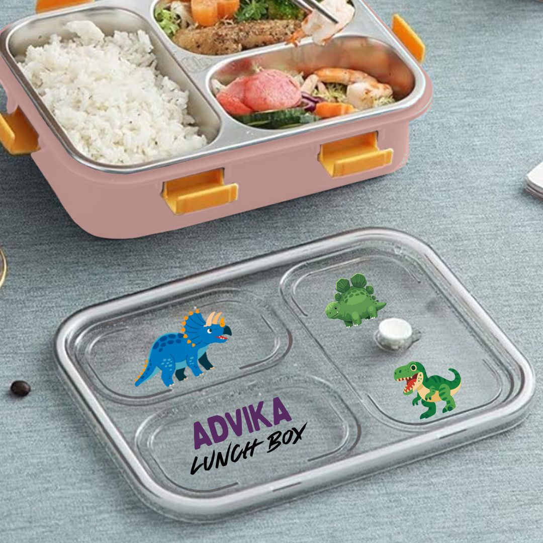Personalized Kids Lunch Box Stainless Steel Insulated Tiffin Box - Dinosaur