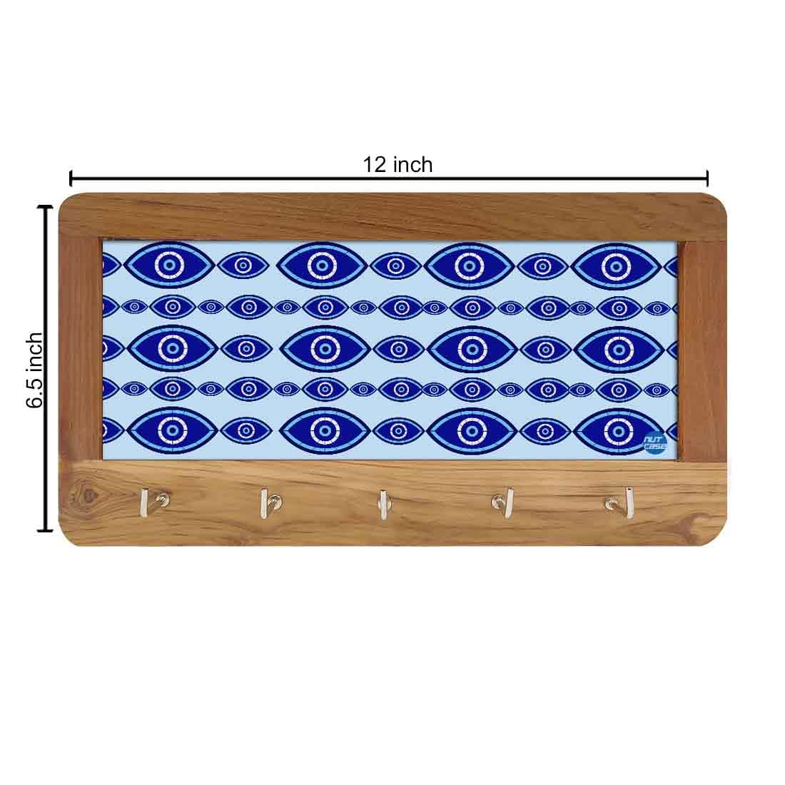 Designer  Wall Mount Wooden Key Holder for Home & Office - Evil Eye Protector