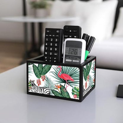 Designer Small TV Remote Holder For TV / AC Remotes -  Leaves With Flamingo