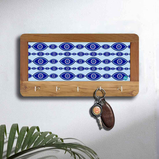 Designer  Wall Mount Wooden Key Holder for Home & Office - Evil Eye Protector