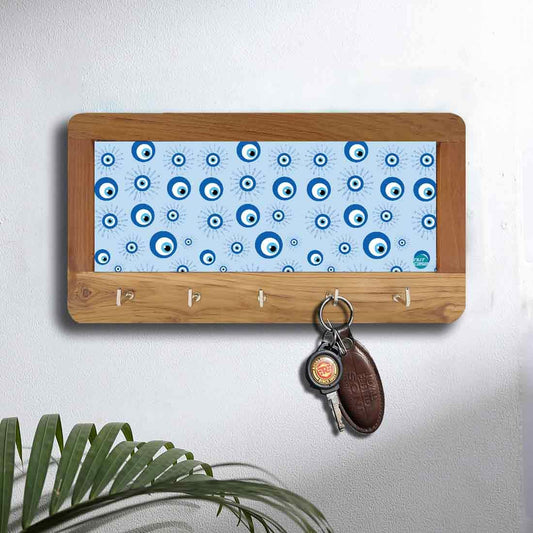 Wooden Wall Mount Key Holder for Home Office Hanger - Evil Eye Protector