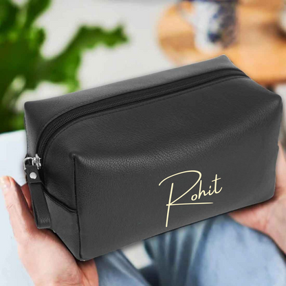 Personalized Raksha Bandhan Gift Set for Brother - Faux Leather Pouch, Wallet, Glass Holder & Rakhi - Available in Black & Brown