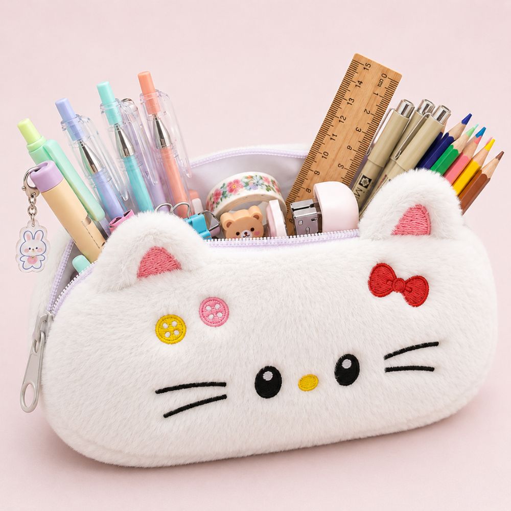Customised Pencil Pouch with 3D Ears | Birthday Gift for Kids | Plush Faux Fur Pencil Box