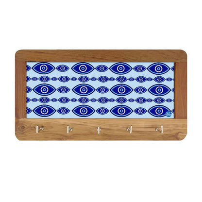 Designer  Wall Mount Wooden Key Holder for Home & Office - Evil Eye Protector