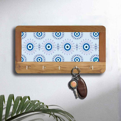 Wooden Wall Mount Key Holder for Home Office Hanger - Evil Eye Protector