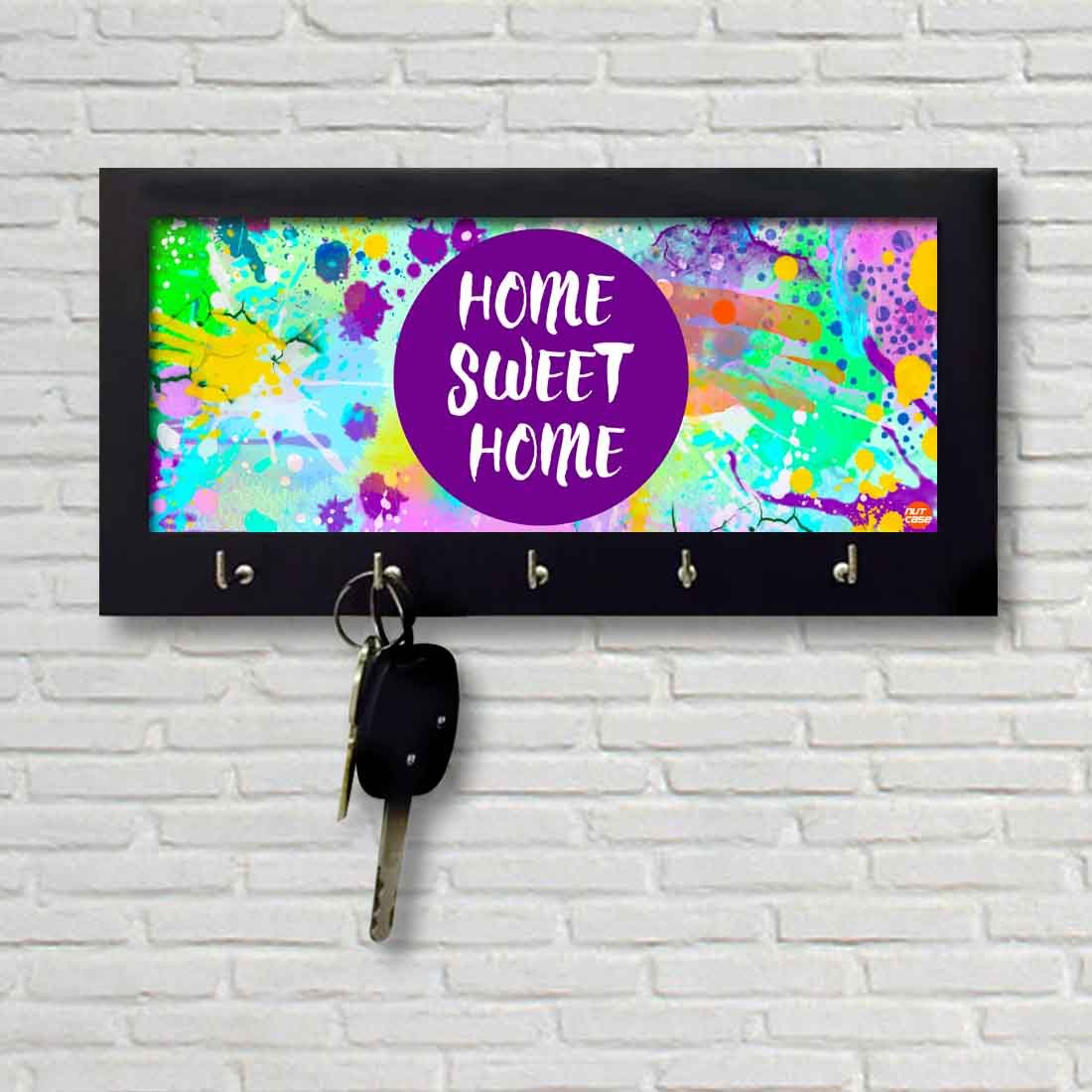 Key Holder Hanger For Wall -  WATERCOLOR HOME SWEET HOME