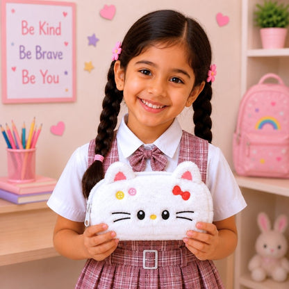 Customised Pencil Pouch with 3D Ears | Birthday Gift for Kids | Plush Faux Fur Pencil Box