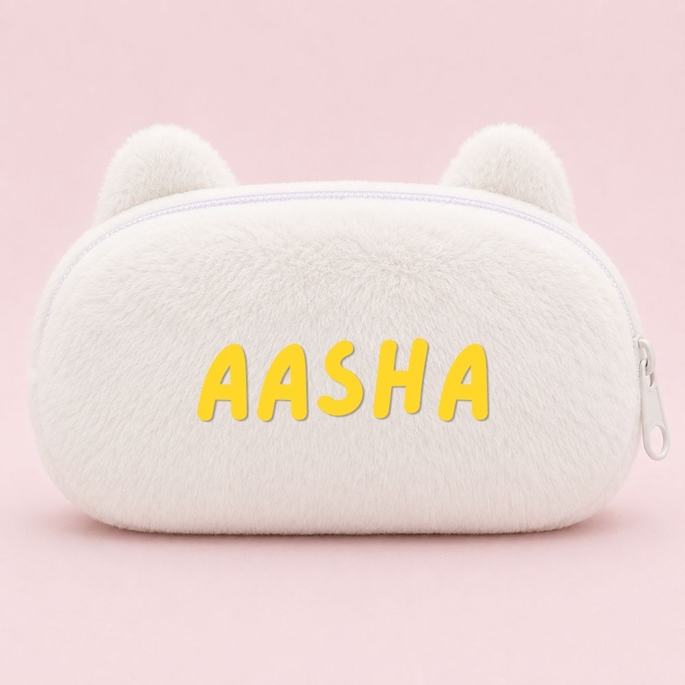 Customised Pencil Pouch with 3D Ears | Birthday Gift for Kids | Plush Faux Fur Pencil Box