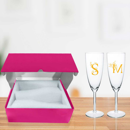 Personalized Champagne Glass Set of 2 Gift Box for Couples - Black Boxes Available