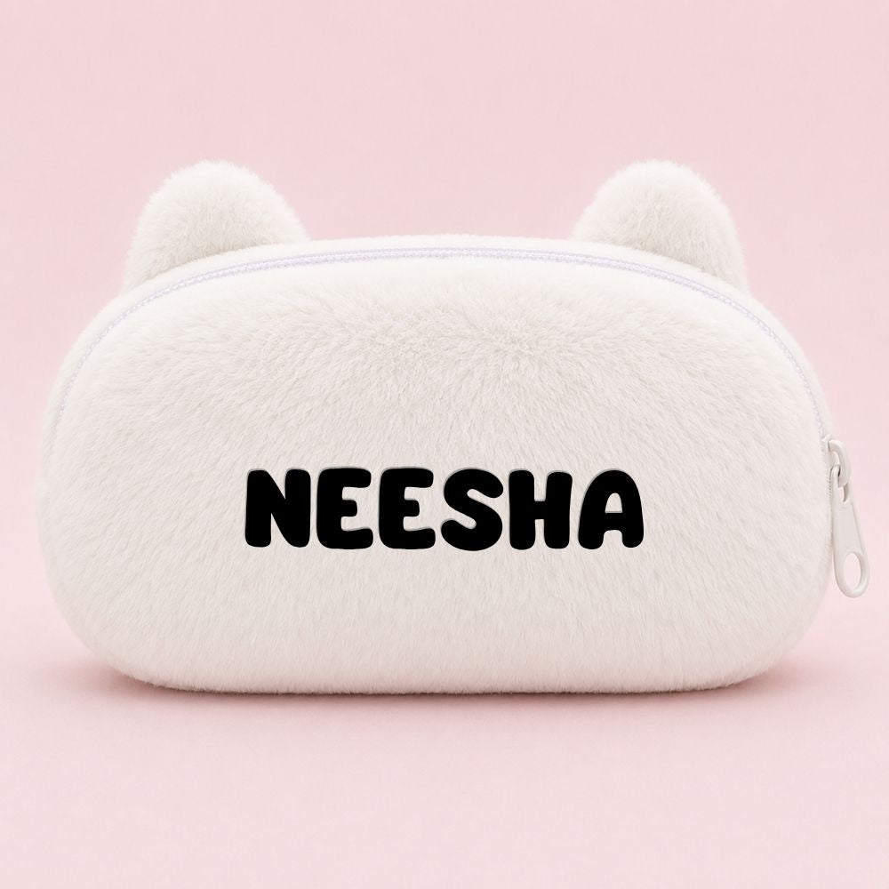 Customised Pencil Pouch with 3D Ears | Birthday Gift for Kids | Plush Faux Fur Pencil Box