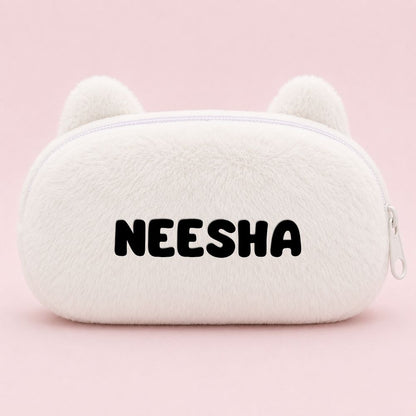 Customised Pencil Pouch with 3D Ears | Birthday Gift for Kids | Plush Faux Fur Pencil Box