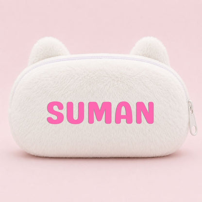 Customised Pencil Pouch with 3D Ears | Birthday Gift for Kids | Plush Faux Fur Pencil Box