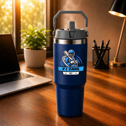 Customised Sipper Tumbler for Cricket Lovers – 900ml Stainless Steel Vacuum Insulated Bottle with Handle