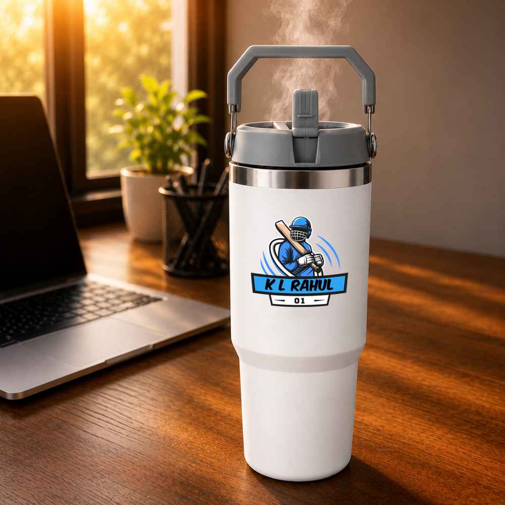 Customised Sipper Tumbler for Cricket Lovers – 900ml Stainless Steel Vacuum Insulated Bottle with Handle