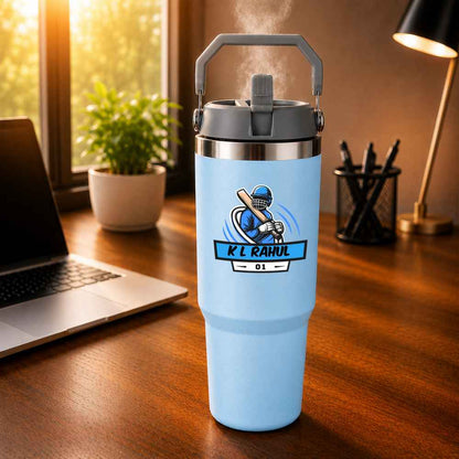 Customised Sipper Tumbler for Cricket Lovers – 900ml Stainless Steel Vacuum Insulated Bottle with Handle
