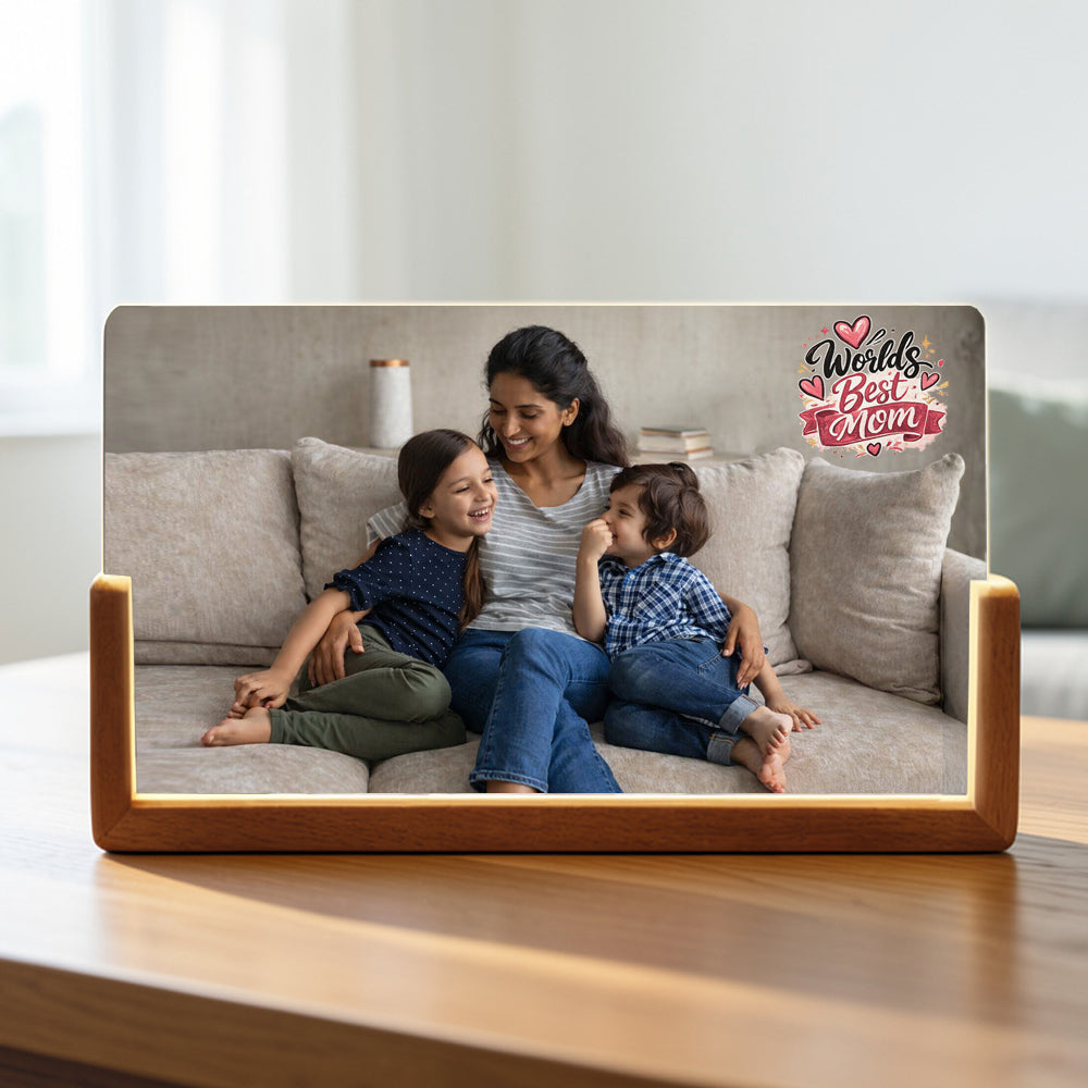Personalized LED Photo Lamp for Mom – Premium Acrylic Photo Lamp with Wooden Base