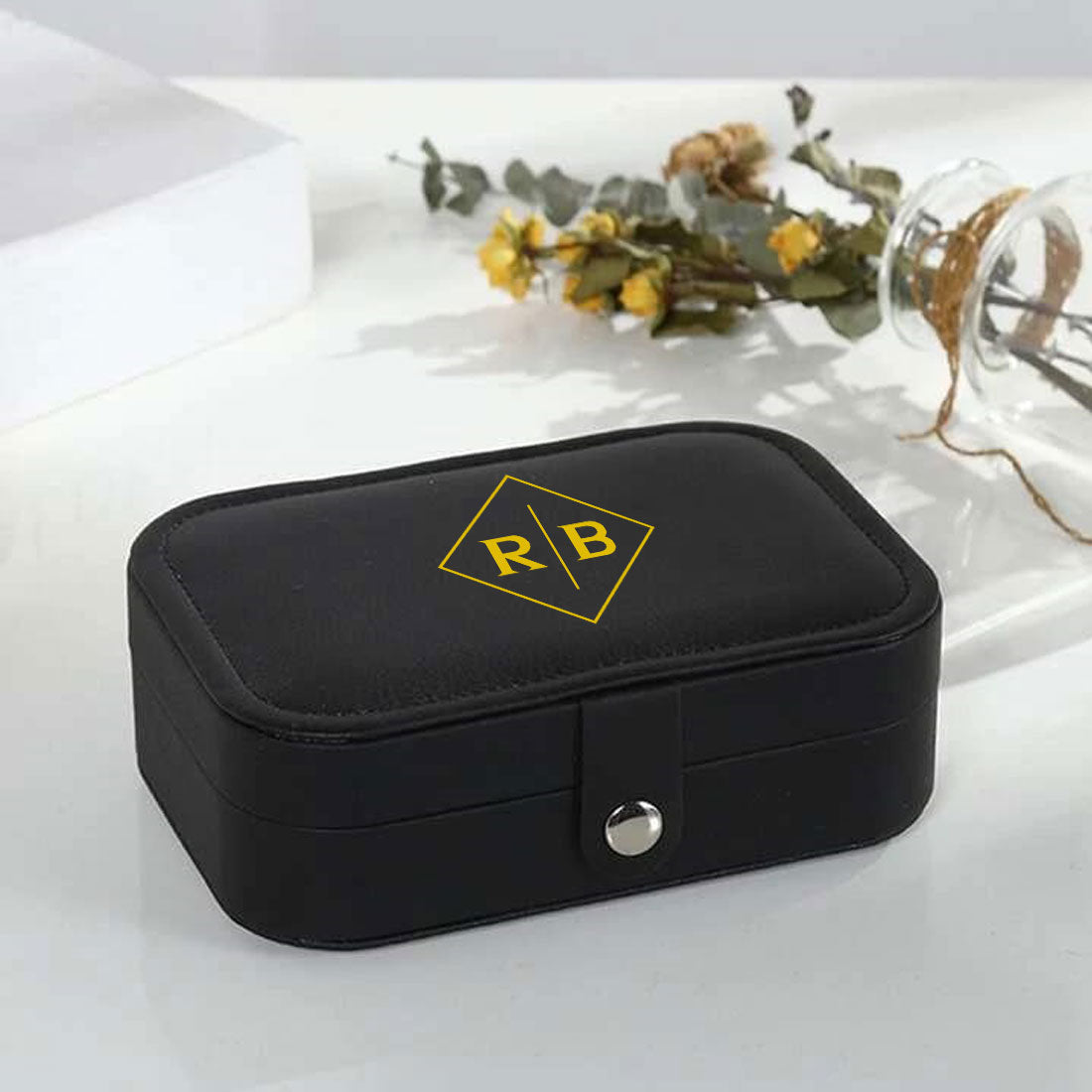 Black Personalized Jewellery Box Portable Travel Trinklet Organizer India