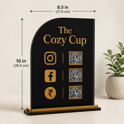 Custom Acrylic Business Desk Display Stand | Countertop UPI Gpay Social Media QR Code Sign