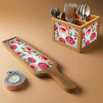 Premium Diwali Gift Set – Wooden Bat Tray, Cutlery Holder & Decorative Diya Candle