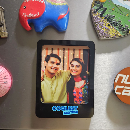 Personalized Rakshabandhan Gift for Brother – Fridge Magnet Set, Super Bro Acrylic Rakhi & Twix Chocolate Combo