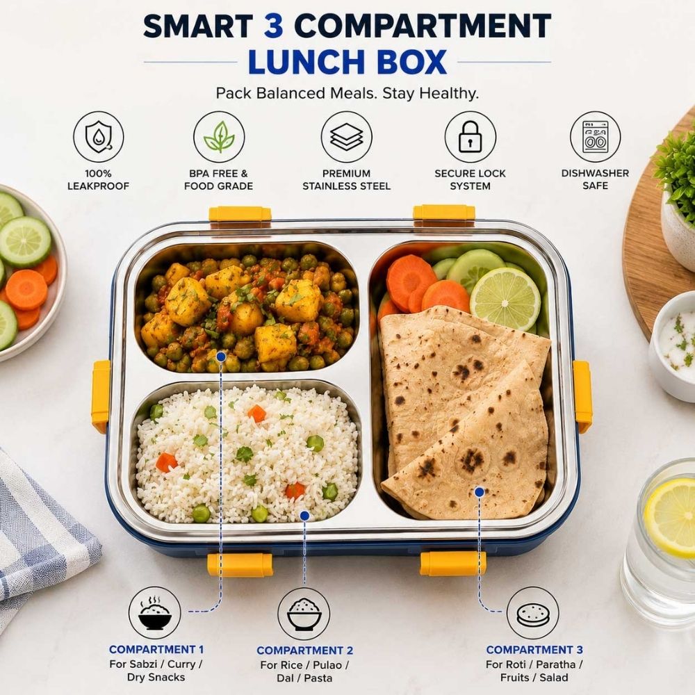 Personalized Kids Stainless Steel Lunch Box – 3-Compartment Leak-Proof