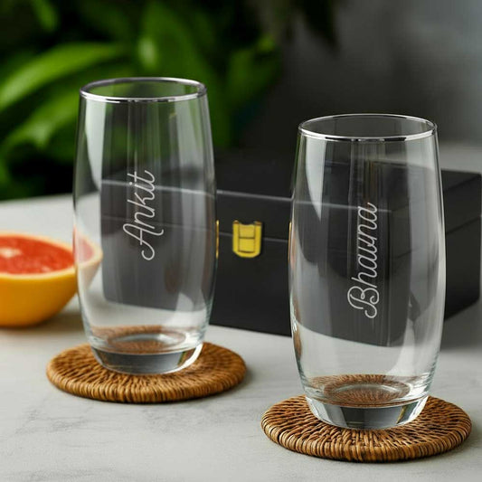 Engraved Tall Glassware - Premium Glass for Cocktail, Water, Juice