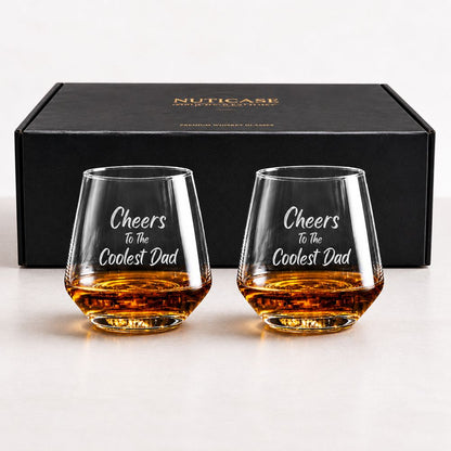 Personalized Father’s Day Gift Whiskey Glass Set – Custom Engraved Luxury Crystal Tumblers