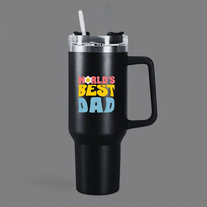 Father’s Day Insulated Tumbler for Dad, 1200ml Coffee Mug with Lid Straw - World's Best Dad