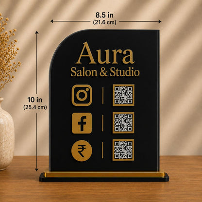Custom Acrylic Business Desk Display Stand | Countertop UPI Gpay Social Media QR Code Sign
