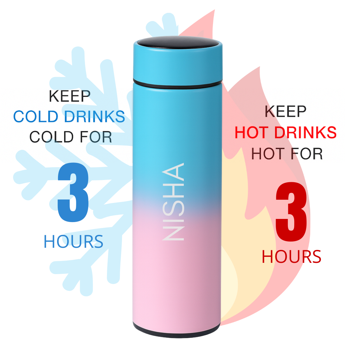 Personalised Thermos Flask with Temperature Display- 500ml Insulated Bottle