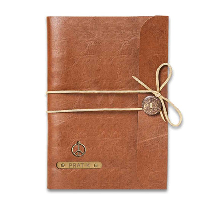 Customized Diary with Name and Charms  Premium PU Leather Diaries and Brown Pen