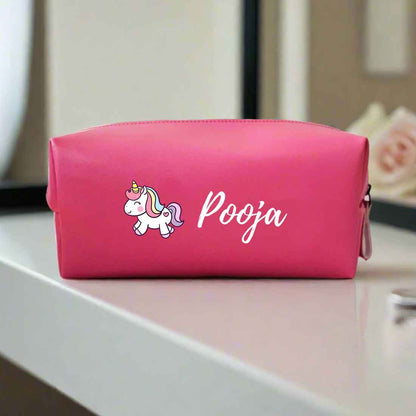 Custom Organizer Pouch with Name - Unicorn Design Premium Leather Pouch