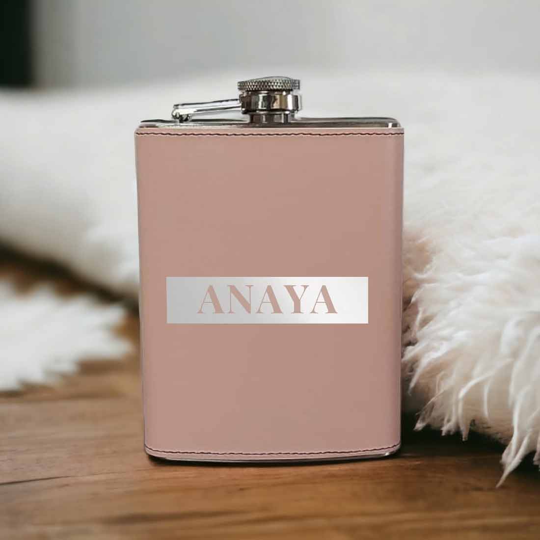Pink Customized Hip Flask With Name Leather Alcohol Flasks For Women Bridesmaid Gifts 