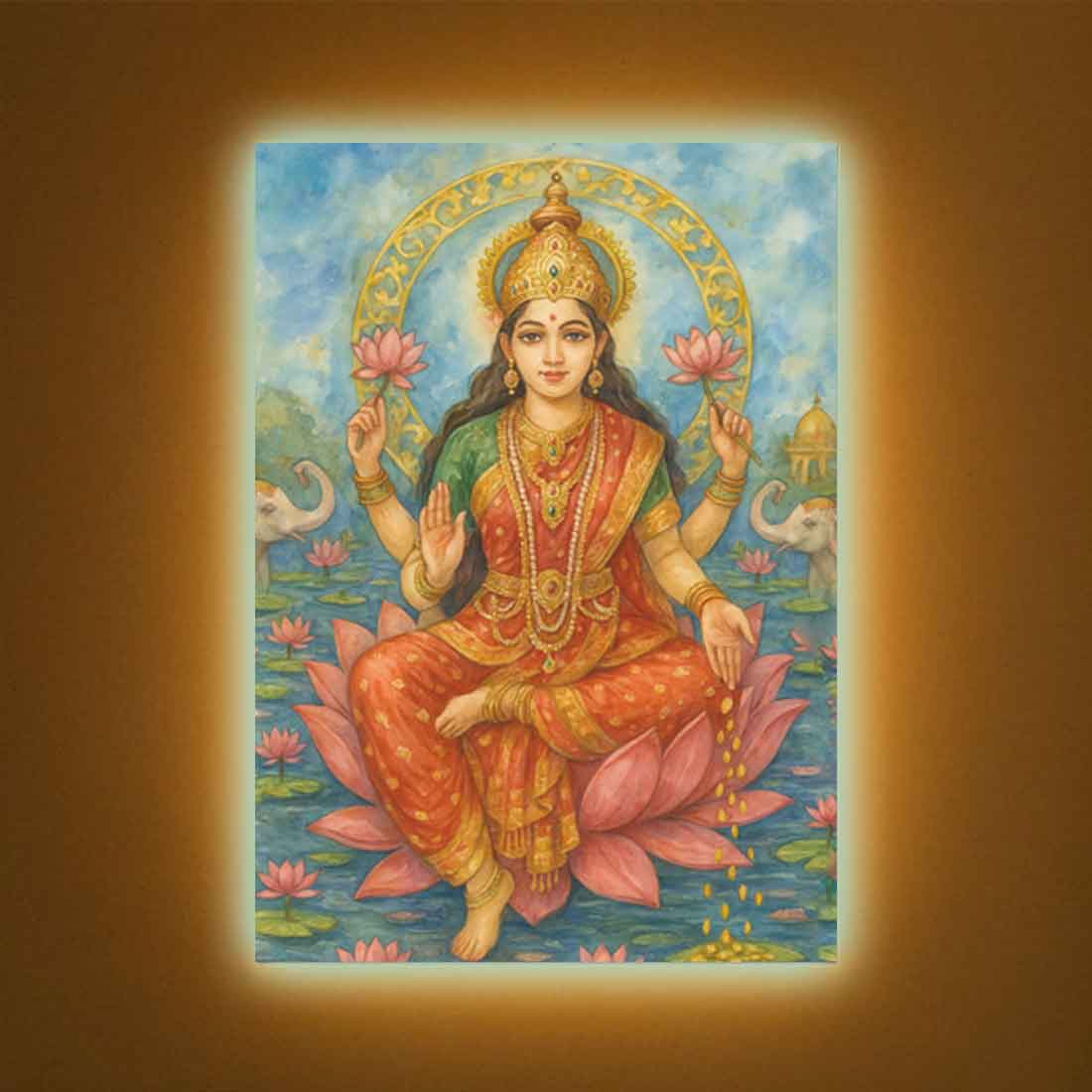 Laxmi Photo Frame with LED Light – Divine Wall Décor for Home Temple & Festive Gifting