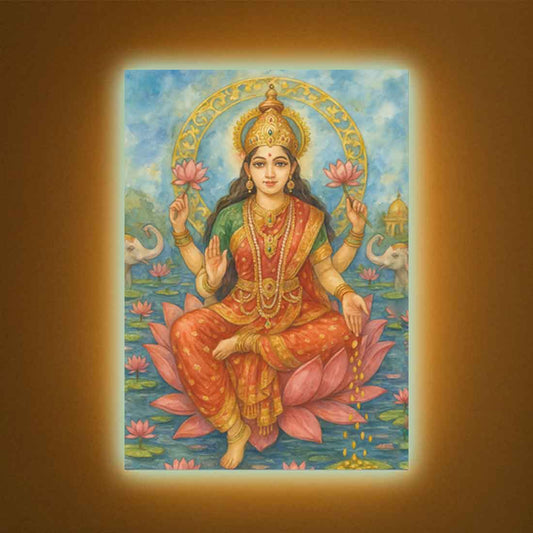 Laxmi Photo Frame with LED Light – Divine Wall Décor for Home Temple & Festive Gifting