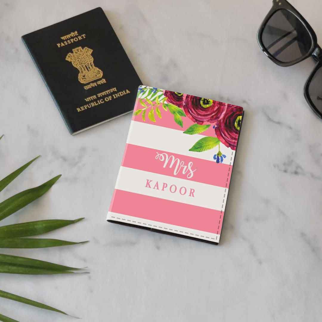 New Customized Passport Holder - Pink Strips