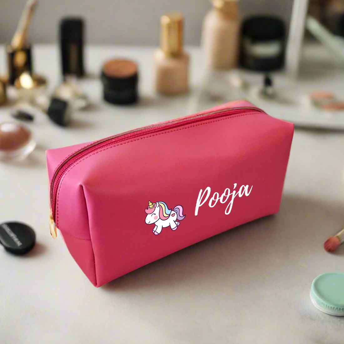 Custom Organizer Pouch with Name - Unicorn Design Premium Leather Pouch