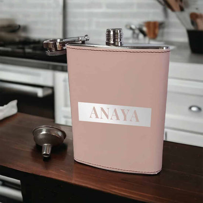 Pink Customized Hip Flask With Name Leather Alcohol Flasks For Women Bachelorette Party Gifts 