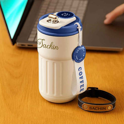 Personalized Rakhi Gift for Brother – Insulated Coffee Mug & Leather Bracelet