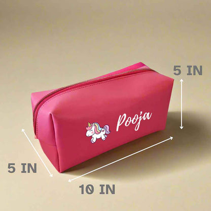 Custom Organizer Pouch with Name - Unicorn Design Premium Leather Pouch