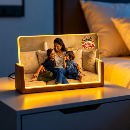 Personalized LED Photo Lamp for Mom – Premium Acrylic Photo Lamp with Wooden Base