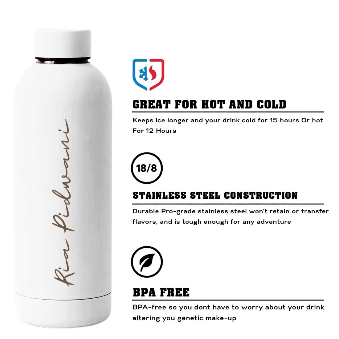 Customized Water Bottles with Names Stainless Steel Double Insulated Water Bottles for Travel Office Gym Home BPA Free, Leakproof-SET OF 2