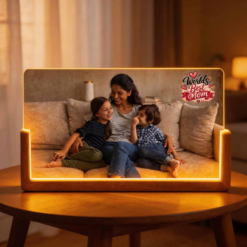 Personalized LED Photo Lamp for Mom – Premium Acrylic Photo Lamp with Wooden Base