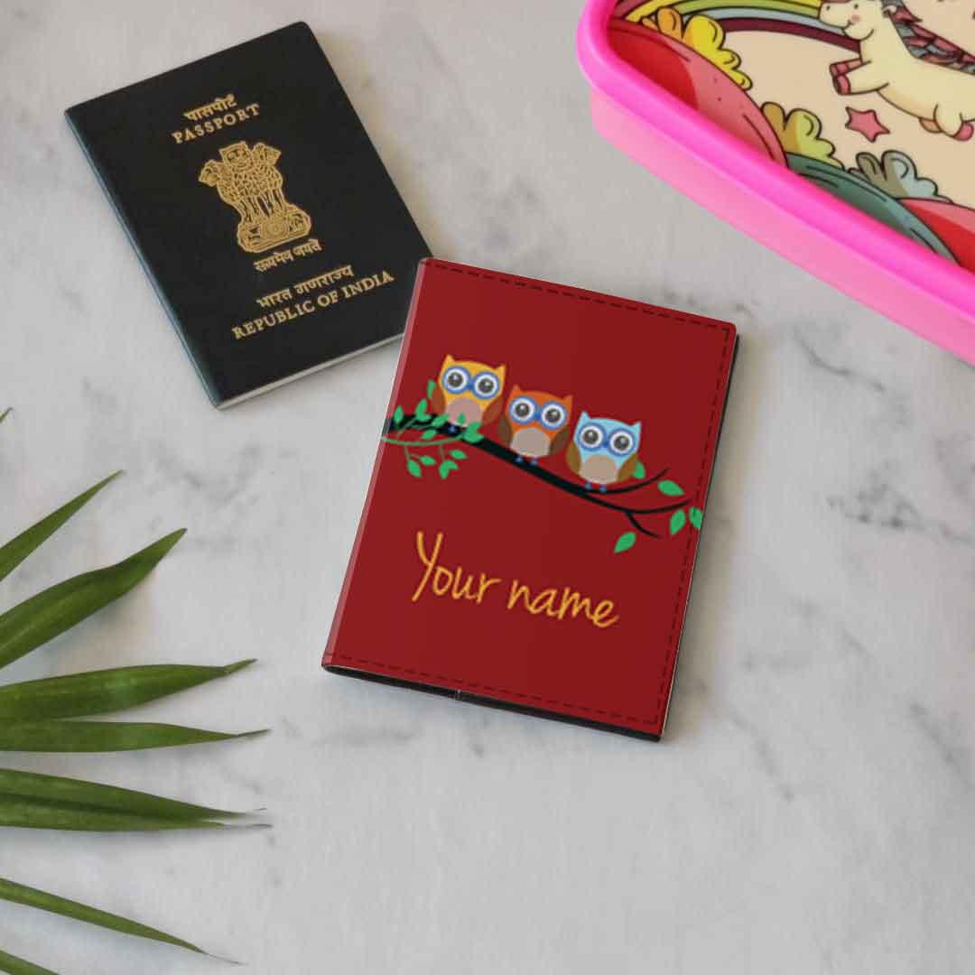 Personalised Passport Cover and Baggage Tag Combo - Small Owls Red