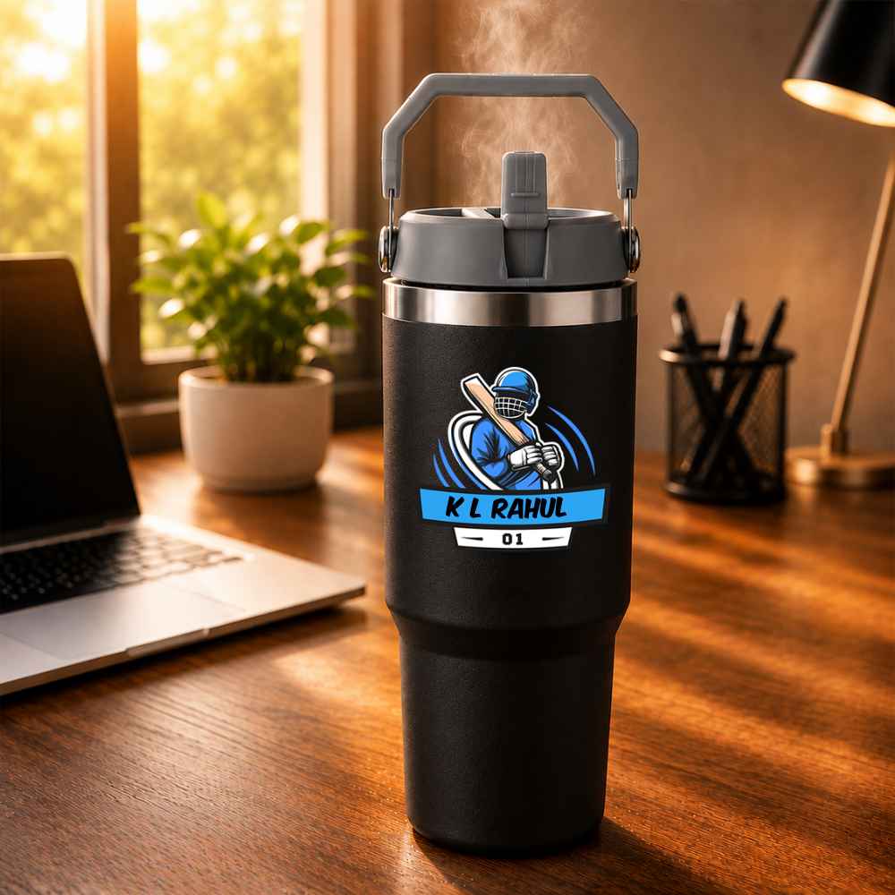Customised Sipper Tumbler for Cricket Lovers – 900ml Stainless Steel Vacuum Insulated Bottle with Handle