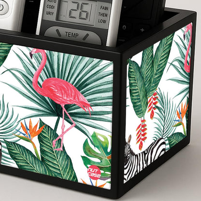 Designer Small TV Remote Holder For TV / AC Remotes -  Leaves With Flamingo
