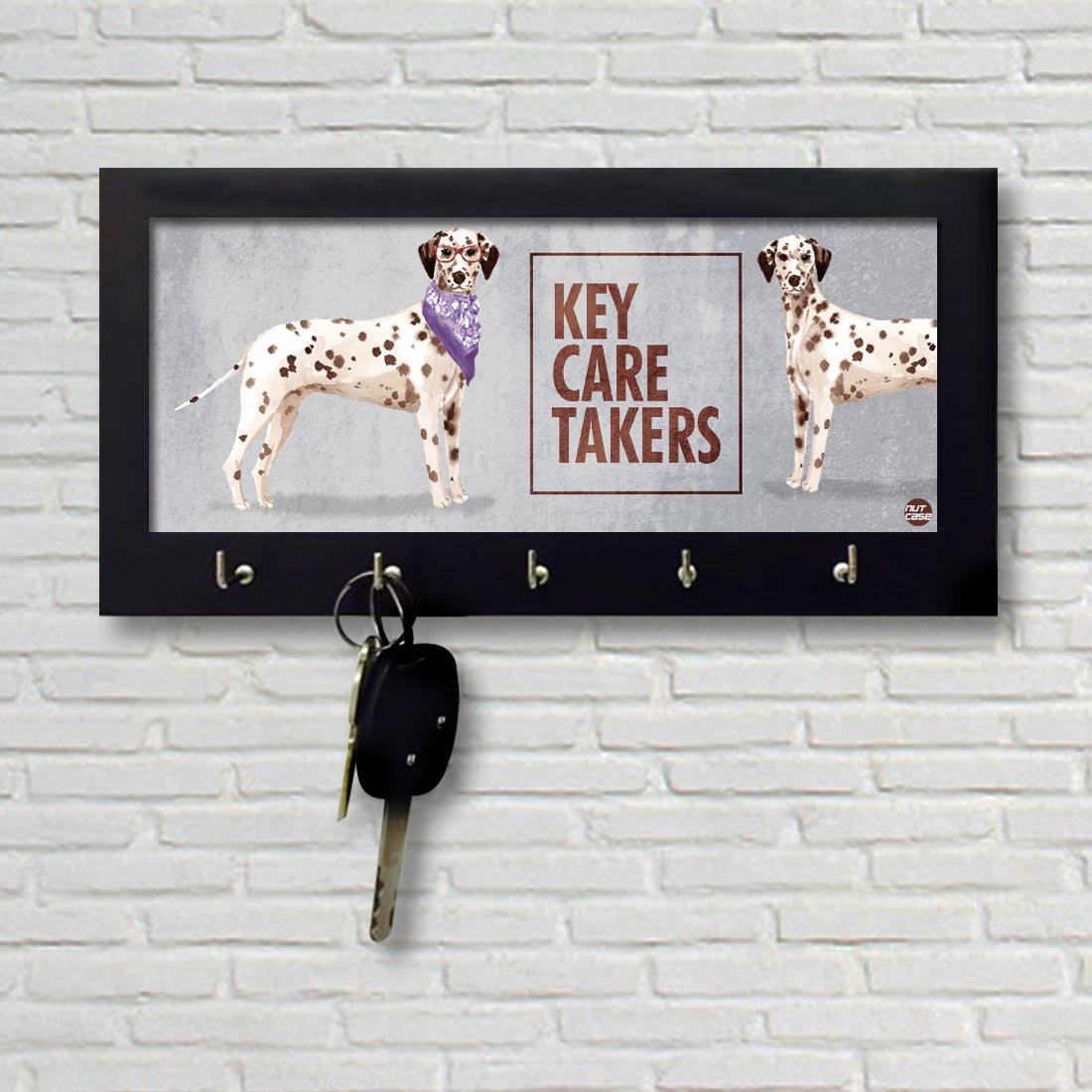 Key Holder Hanger for Wall Decor With 5 Hooks -  Black Spot Dog