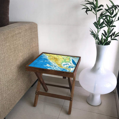 Folding Side Table - Teak Wood - Map