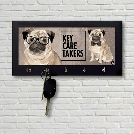 Wood Key Holder for Wall Unique Keys Organizer - Hip Pug