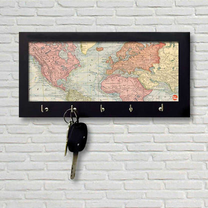 Key Holder for Wall Home & Office Keys Organizer - Map Gloab